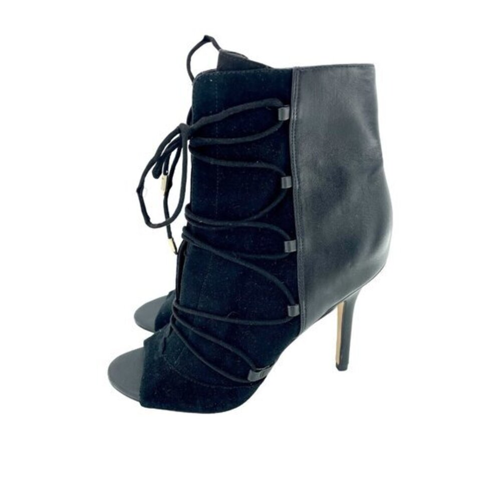 Sam Edelman Asher Black Leather Ankle Boots Suede Leather Lace Up 7.5 New